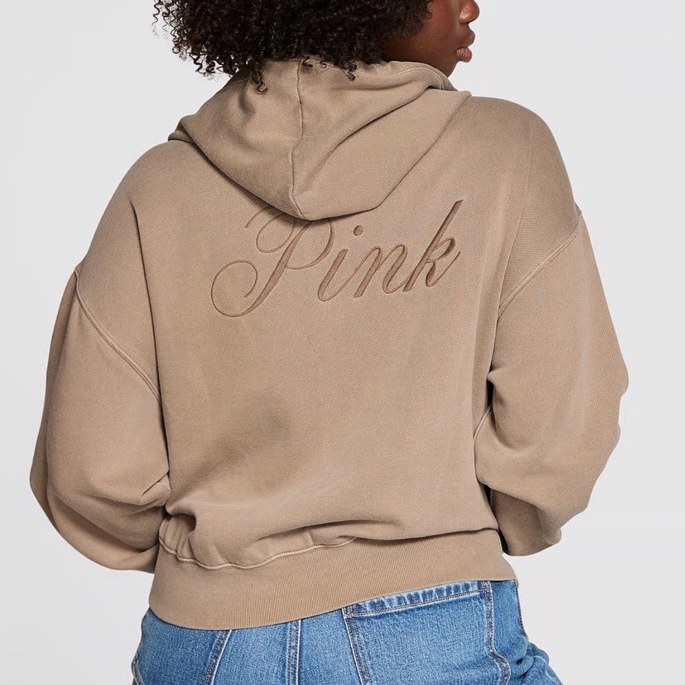 VICTORIA’S SECRET PINK CAMPUS FLEECE FULL ZIP HOODIE  -  ICED COFFEE